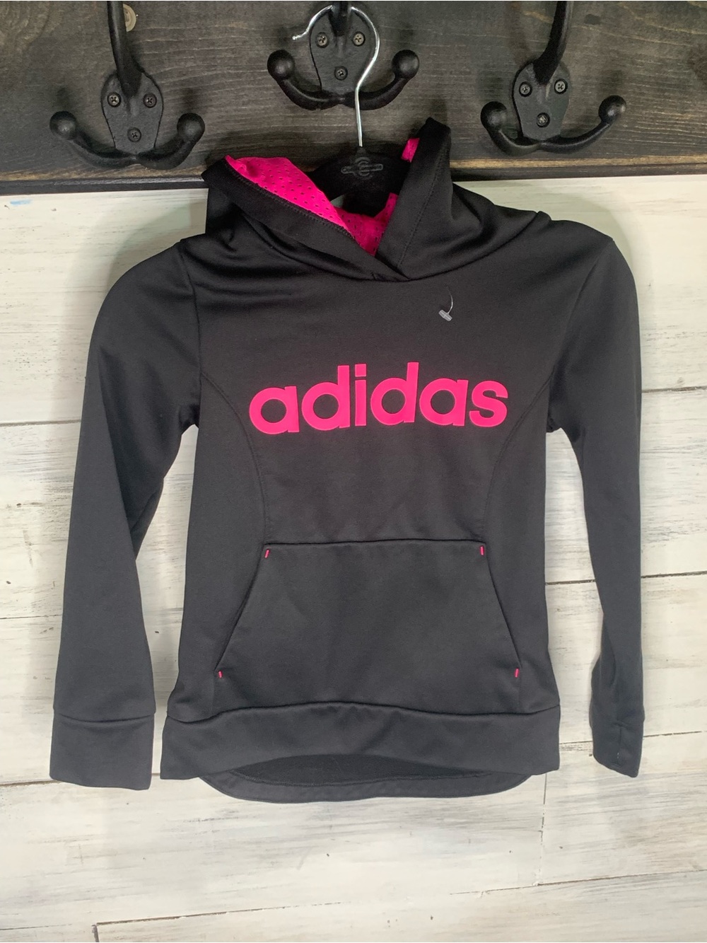 adidas Black Hoodie with Pink Logo for Kids